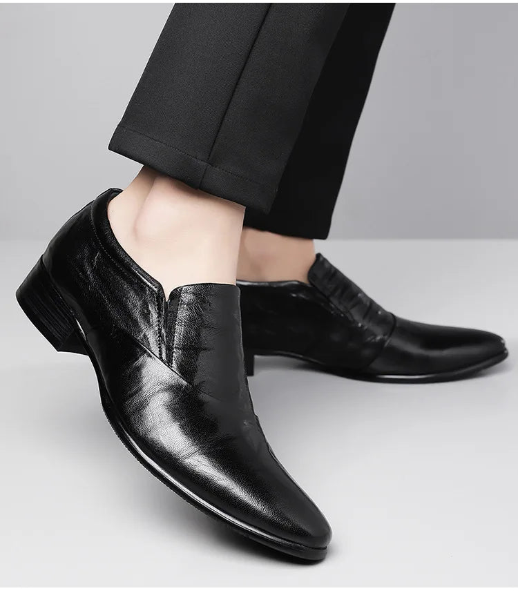 2026 New Low-heeled Business Shoes for Men Black Spring Summer Leather Shoes Male Fashion Casual Dress Shoe Man