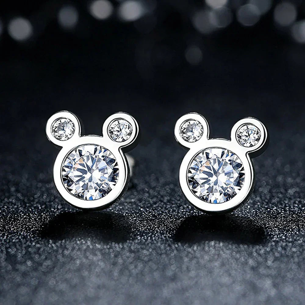 Hot Selling 925 Sterling Silver Cute Dazzling Mouse Cartoon Stud Earrings For Women Girl Authentic Original Jewelry Gift