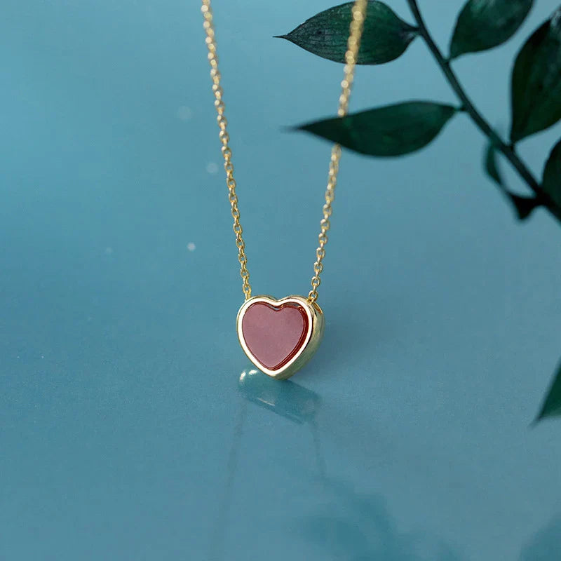 New Arrive 925 Sterling Silver Red Lovely Hearts Pendant Necklace for Women Gold Color Necklace Fine Jewelry Accessories