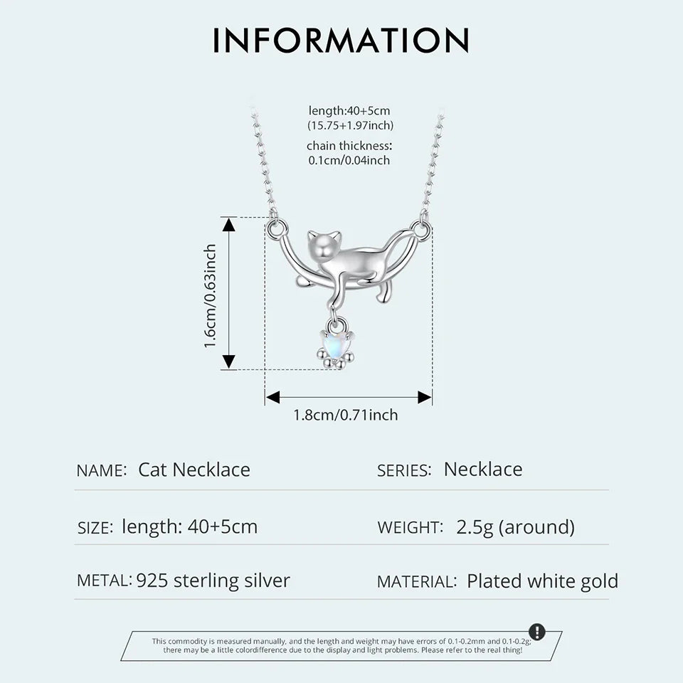 925 Sterling Silver Cat Necklace for Women - Cat Jewelry Gifts for Cat Lovers Fashion Birthday Graduation Gift SCN533