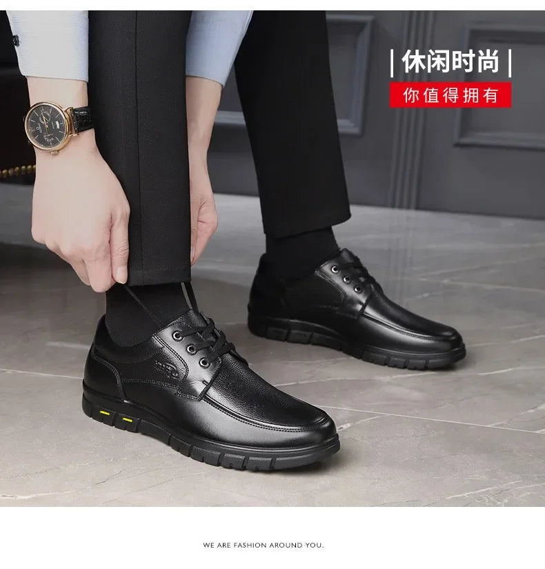 Men PU leather Casual Shoes Soft Sole Lace-up Luxury Brand Middle-aged Old Man Dad Lightweight Loafers Shoes  Zapatillas