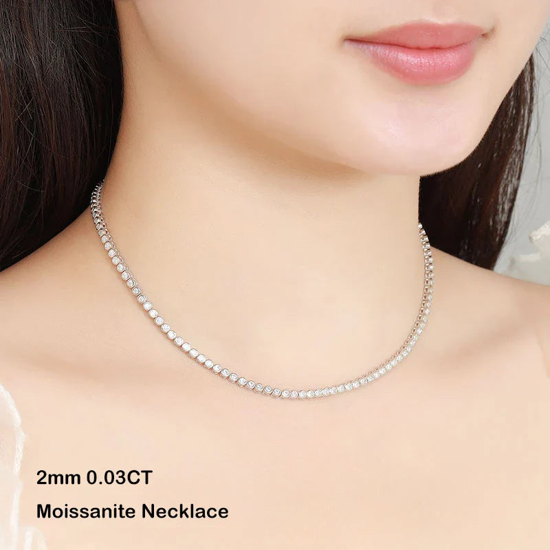 Luxury Bubble 2/3mm D Color Full Moissanite Tennis Necklace for Women S925 Silver Plated 18K Diamond Neck Chain Necklaces