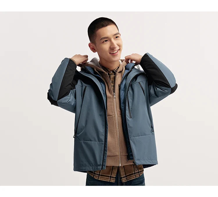 Down Jacket Men Three-in-One 2026 Winter New Colorblocked Stand-Up Collar Protective Outerwear