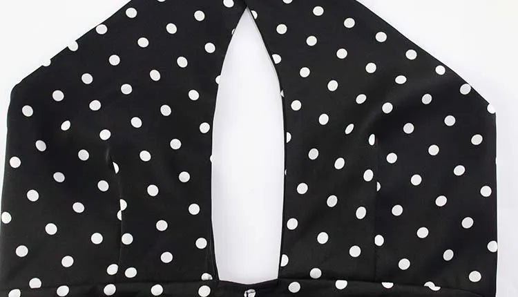 Hollow Out Backless Halter Lace-up Outfits Sheath Women Dresses A-Line Fashion Dot Prints Elegant Female Bodycon Sexy