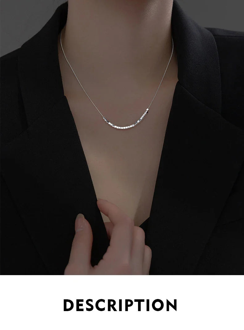 925 Sterling Silver Slide Block Sparkling Necklace Basic Chain Link Simple Fine Jewelry For Women Valentine's Day Gift