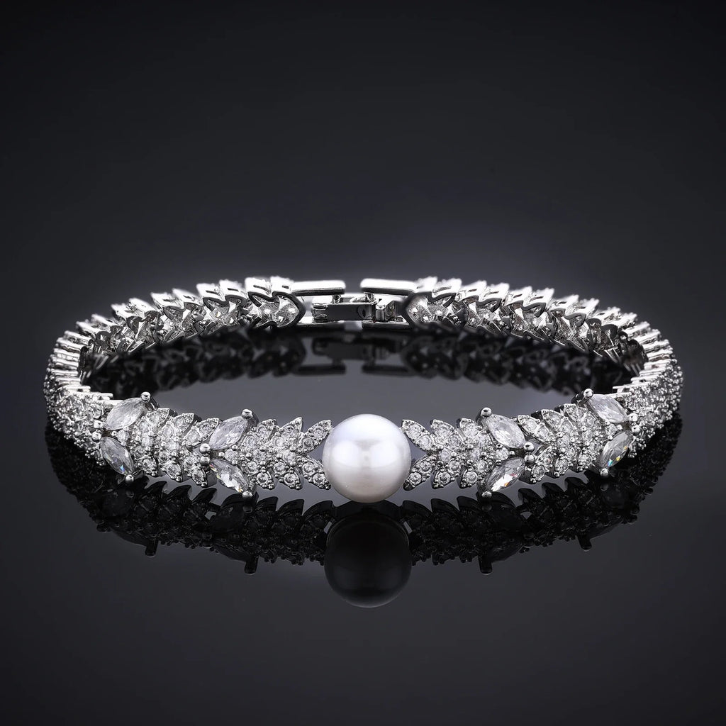 2023 New Cubic zirconia Pearl Necklace Earrings Set of 4 Women's Wedding Party All Zircon Dubai Bridal Jewelry Set Gift