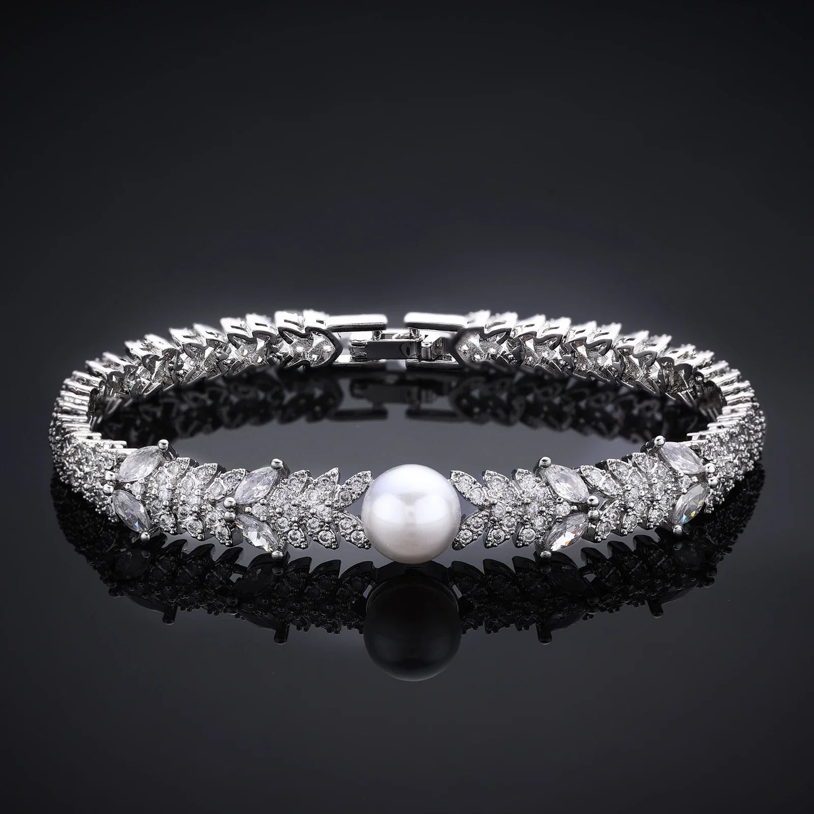 2023 New Cubic zirconia Pearl Necklace Earrings Set of 4 Women's Wedding Party All Zircon Dubai Bridal Jewelry Set Gift