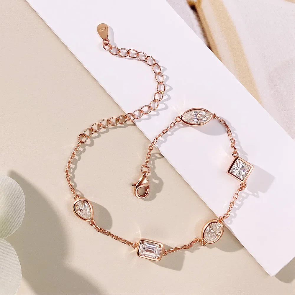 0.5CT Oval/Pear Cut Full Moissanite Bracelets 15+5cm S925 Silver Plated 18K Gold Wrist Chain for Women Fine Jewelry Gift