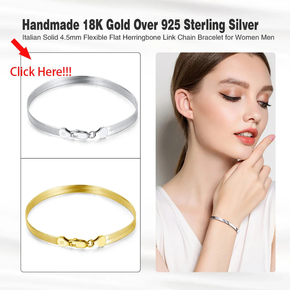 925 Sterling Silver 3mm Gold Flexible Flat Chain Herringbone Snake Chain Necklace for Women Neck Chain Jewelry SC35