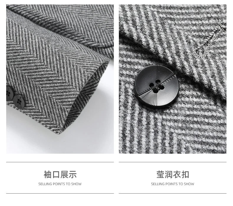Men's Wool Blazer Herringbone Pattern Casual Business Suit Jacket Comfortable and Stylish Coat