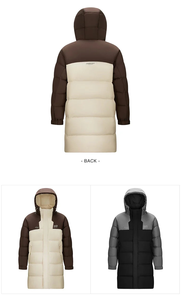Down Jacket Men Mid-Length Hooded Sport Colorblock 2026 Winter Man Clothes Warm Outerwear Windproof Warm Colorblock Design