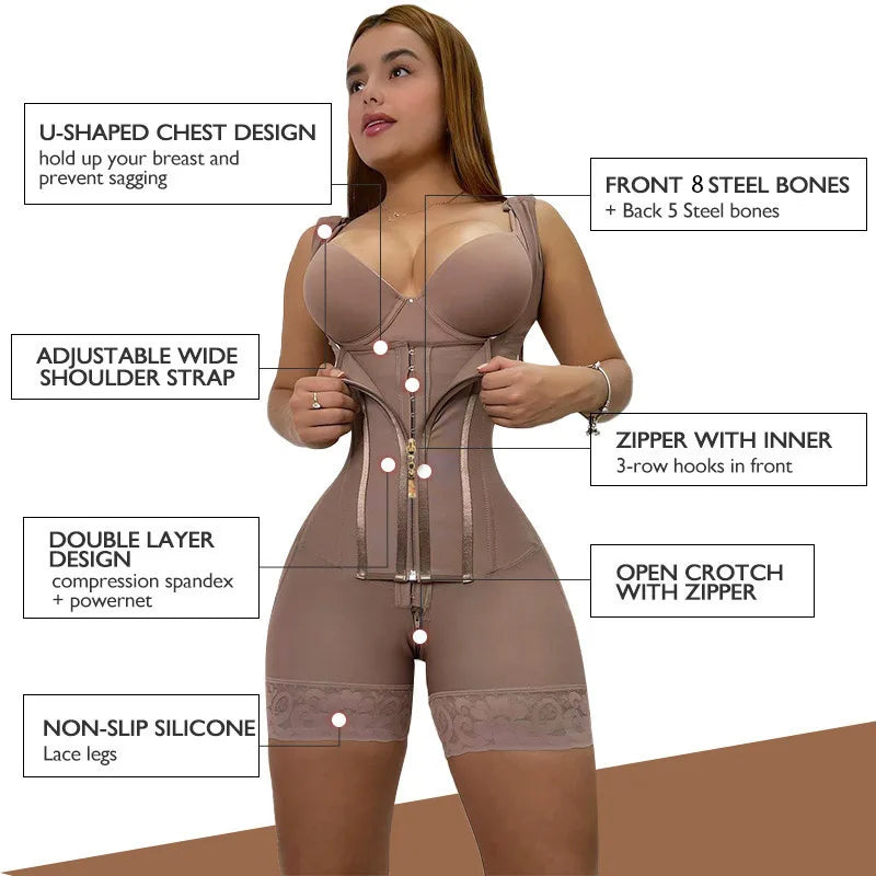 Female Colombian Fajas Straps High Compression Belly Control Whole Body Slimming Shaperwear