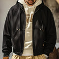 Retro Men's J130 10.5oz Denim Jacket Heavyweight Washed Aged Hooded Jacket Zipper Work Coat with Large Pockets for Fall