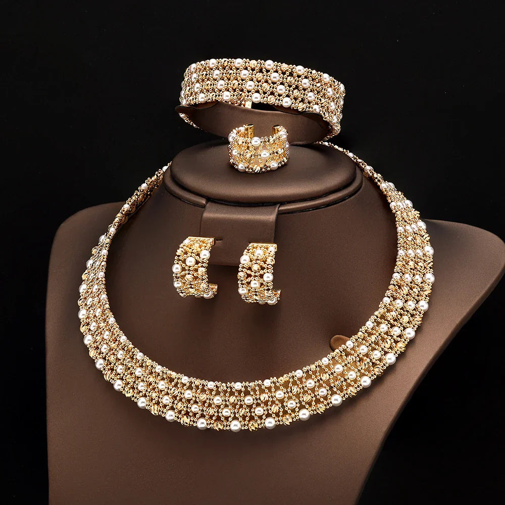 Dubai Wedding Bridal Full Jewelry Sets For Women Party Luxury Nigeria Gold Plated Beads Choker Necklace Jewelry Set