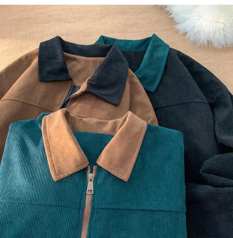 2026 Autumn Corduroy Cargo Jacket For Men Windbreakers Zipper Coats Loose Cargo Outwear Casual Jacket Mens Clothes
