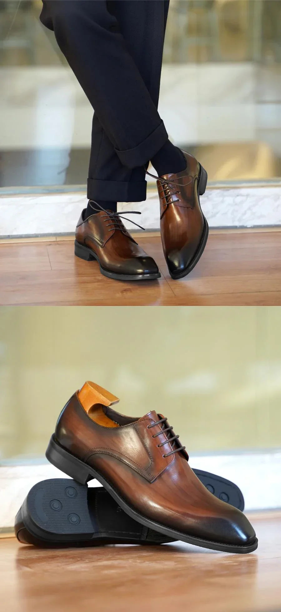 Italian Flat Mens Dress Shoes Luxury Genuine Leather Brand Handmade Quality Square Toe Laces Up New Business Party Social Shoes