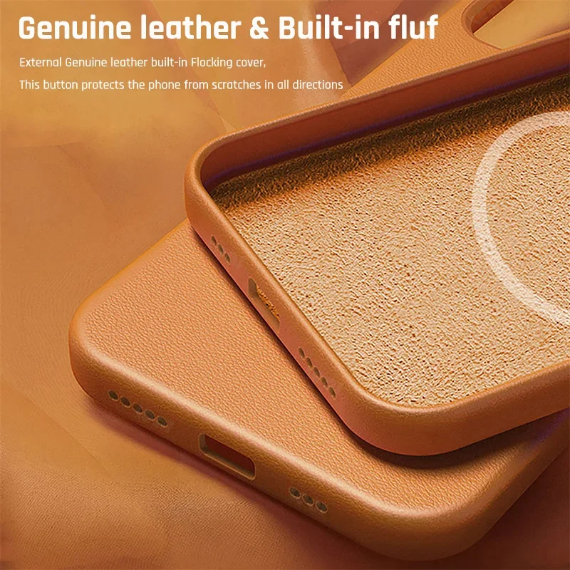 Original For Magsafe Animation Leather Case For iPhone 13 Mini 14 15 16 Pro Max Plus Magnetic Wireless Charging Shockproof Cover