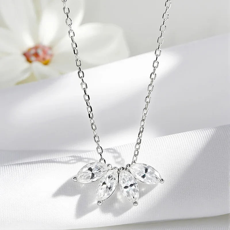 2CTTW 4*8mm Marquise Cut Full Moissanite Pendant Necklace for Women Flower Lab Diamond Wedding Pure 925 Silver Jewelry