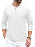 Henry Neck Long Sleeves Men's High Quality Cotton Henley Shirts Casual Button T-Shirt with Pocket Placket Fitted Tees