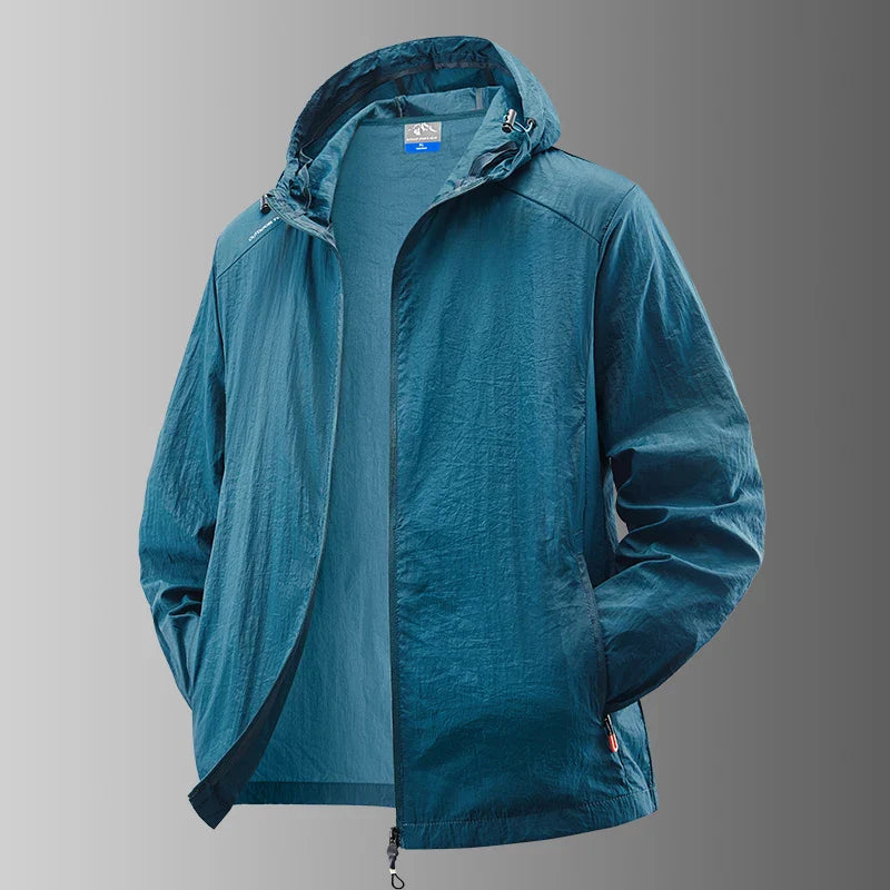 Men’s lightweight waterproof hiking jacket, hooded outdoor sports coat, summer sun protection, M–XXL