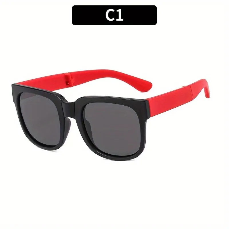 1 Pair Foldable Glasses for Boys & Girls Portable Square Frame Travel Glasses Playful Design|Durable Lenses Outdoor Glasses