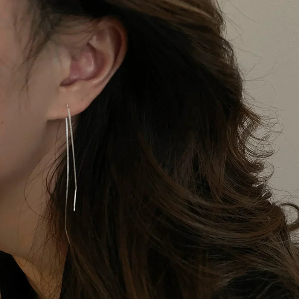 Minimalist Long Tassel Ear Line Drop Earrings for Women Korean Fashion Stainless Steel Chain Hanging Earings Jewelry Party Gifts