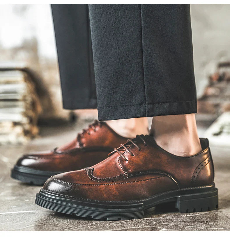 Big Size Men Height Increaseing Dress Brogue Shoes Gentleman Suit Elevator Shoes Oxford Invisible Heel 4/7/9CM Wedding Man Shoes