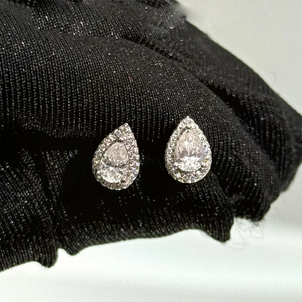 2cttw Pear Cut Moissanite Halo Diamond Earrings with Certificate 925 Sterling Silver Waterdrop Shape Stud Earrings for Women