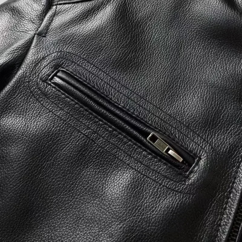 Genuine Leather Jacket Men 100%Cowhide Slim Fit Stand Collar Autumn Winter Cycling Casual Real Leather Cotton Padded Jacket Man