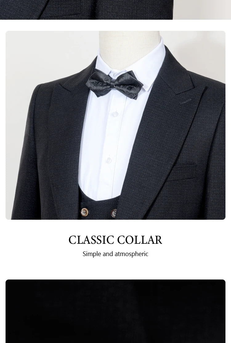 Black Men suit 3 piece set  gray elegant slim fit formal office and leisure banquet groomsman set groom's wedding dress