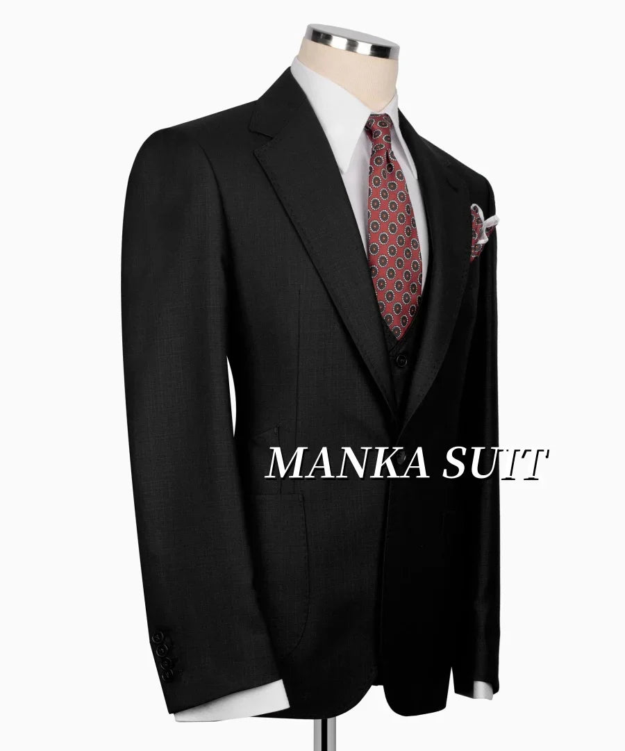 Notch Lapel Single Breasted Full Men's Suits  Smart Casual Business Office Wedding  3pcs Blazer Vest Pants Customized Men's Set