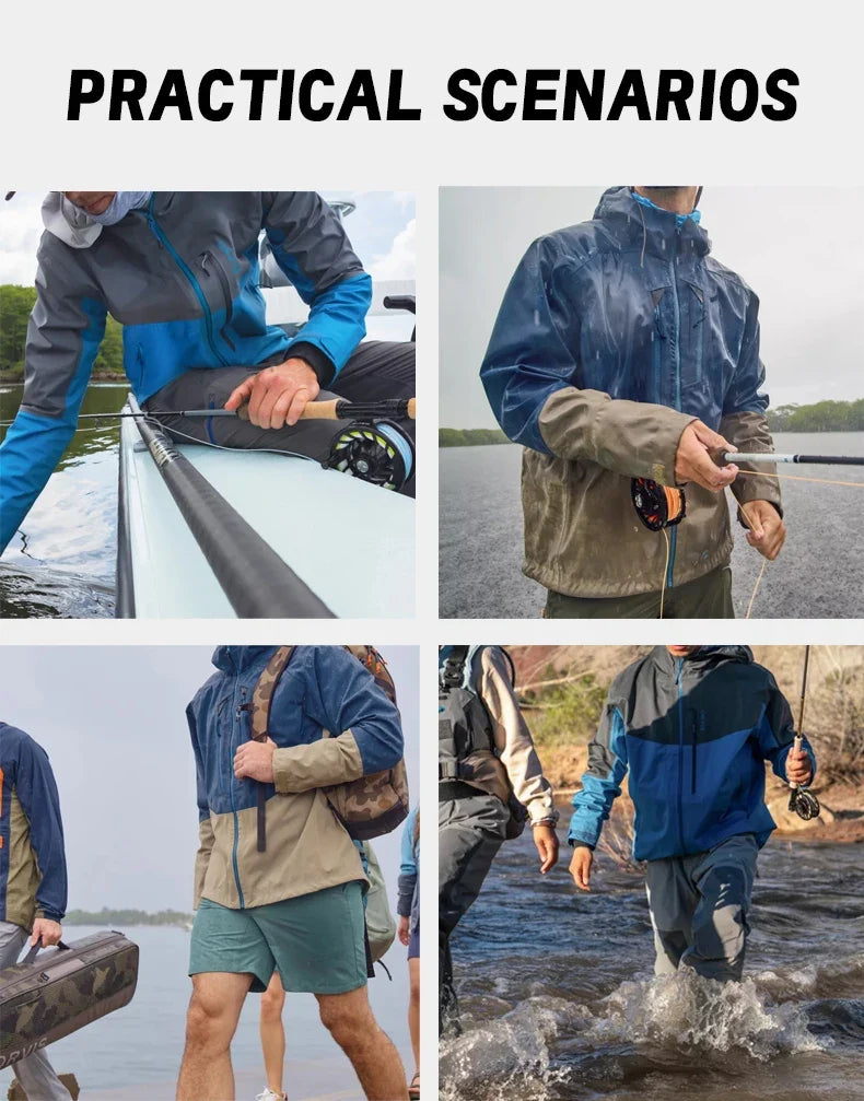 Men's Ultralight 3L Wading Jacket Waterproof Breathable for Hunting Camping Fishing - Lightweight Outdoor Rain Outwear Jacket