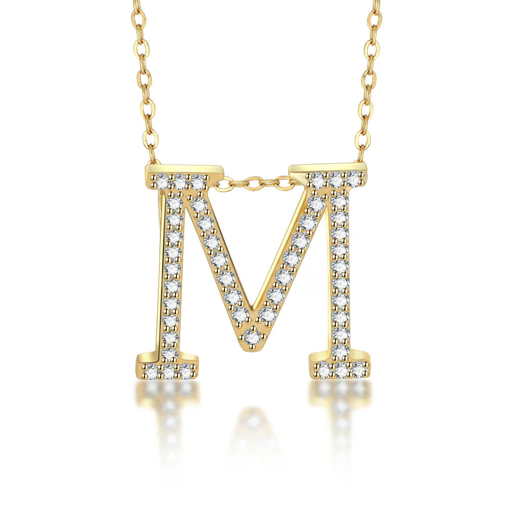 Fashion Solid 925 Sterling Silver Moissanite Initial 26 Letter Charms Pendant For Women Necklace Jewelry Accessories With Chains