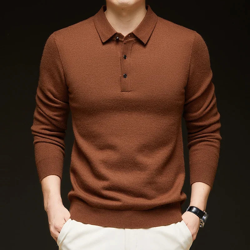 Fashion Autumn And Winter New Cashmere Sweater Men's High Quality Pullover Casual Loose POLO Knitted Bottom Shirt Jacket Shirt