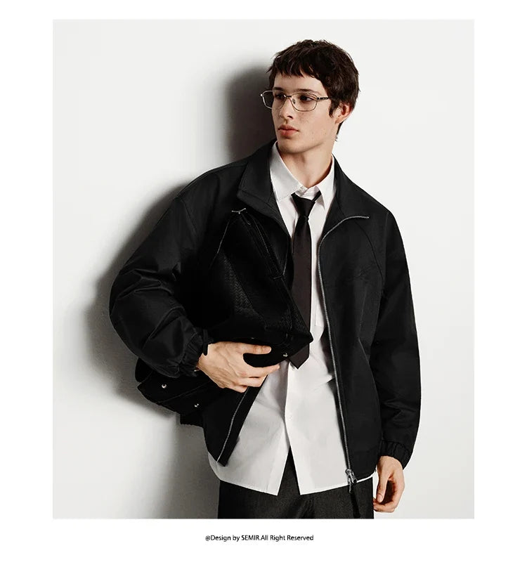 Jacket Men Loose Fit Stand Collar Youth Style 2025 Autumn Winter Minimalist Fashion Casual Coat