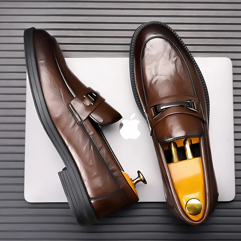 fashionMen's Slip-On Business Loafers High Quality Leather Shoes Gentleman Outdoor Shoes Office Shoes Leisure Ripe-Young