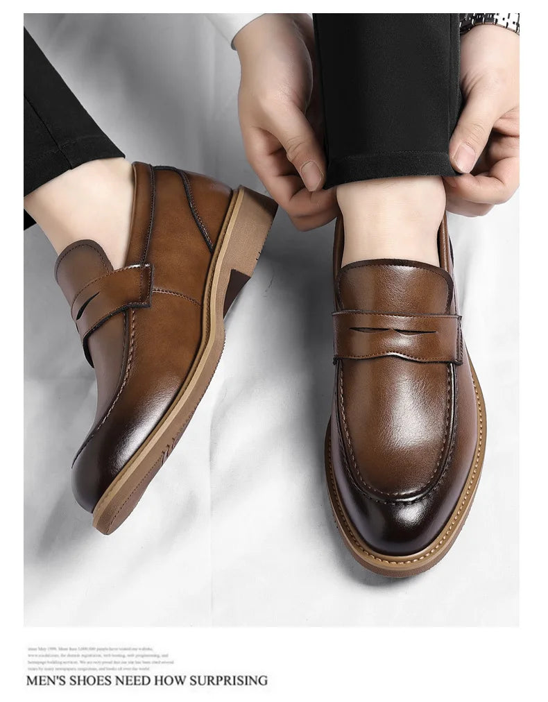 British Style Business Casual Shoes for Man Spring Autumn New Designer Leather Shoes Male Solid Color Men's Dress Elegant Shoe