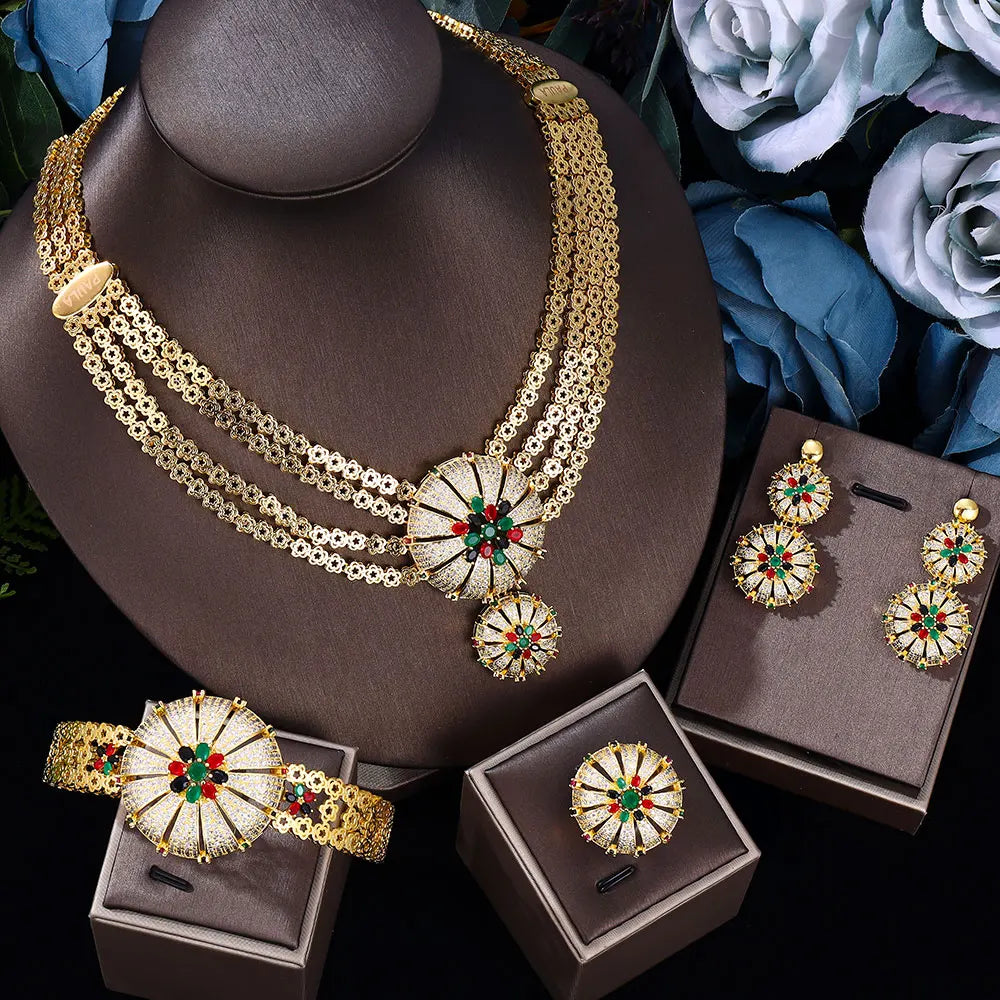 2022 Libya Dubai Hot Sale 24k Gold Plated Wedding Bridal Jewelry Sets For Women