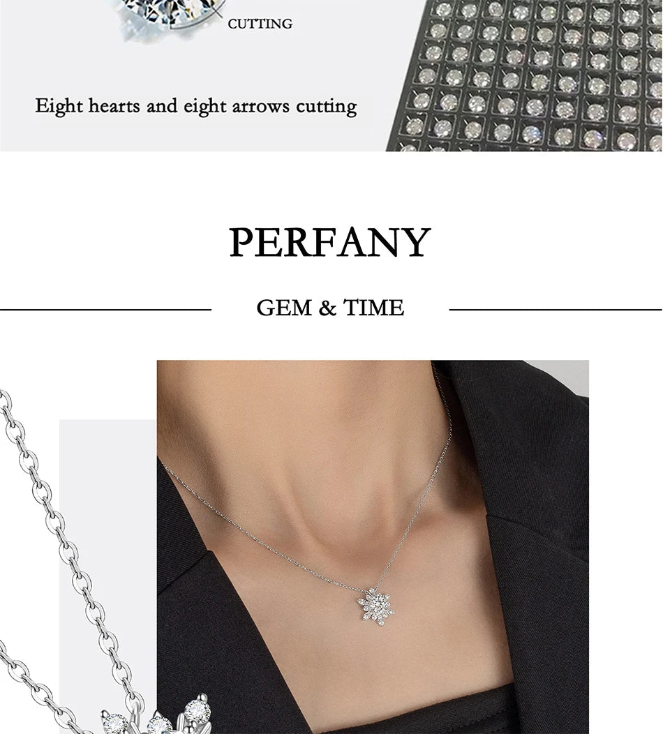 1CT moissanite necklace for women S925 pure silver snowflake design laboratory diamond pendant luxury party jewelry