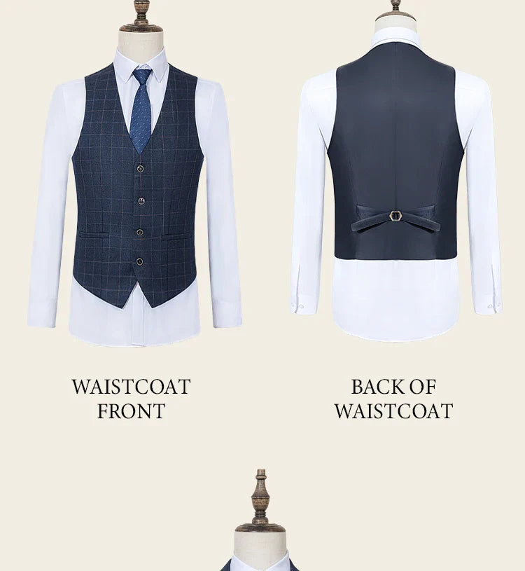 Stylish Checkered Suit 3 Piece Set Men Business Casual Wedding Outfit Slim Fit man suits