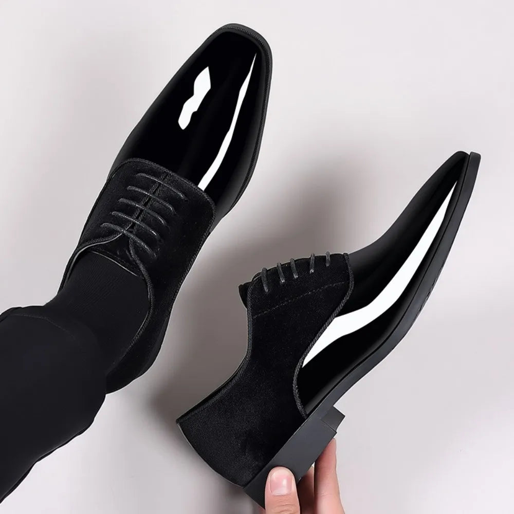 Men's Oxford Shoes High Gloss Low Top Square Toe Lace-Up Formal Suit Tuxedo Dress Shoes For Business Casual Shoe For Men