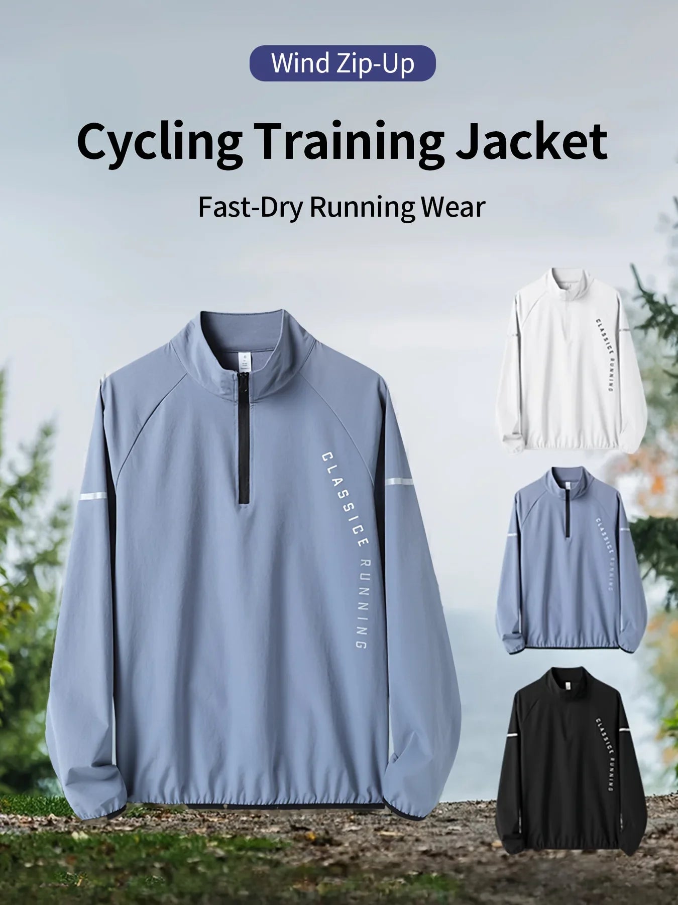 Men's sports long sleeved half zip top, quick drying running T-shirt, sports training jacket, breathable elastic fabric, mo