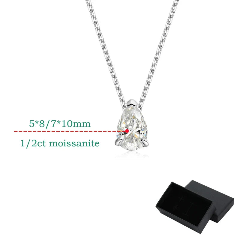 Certified 1CT 2CT Pear Cut D VVS1 Moissanite Necklace for Women 18k Gold Plated Jewelry 100%  Sterling Silver 925 Pendant