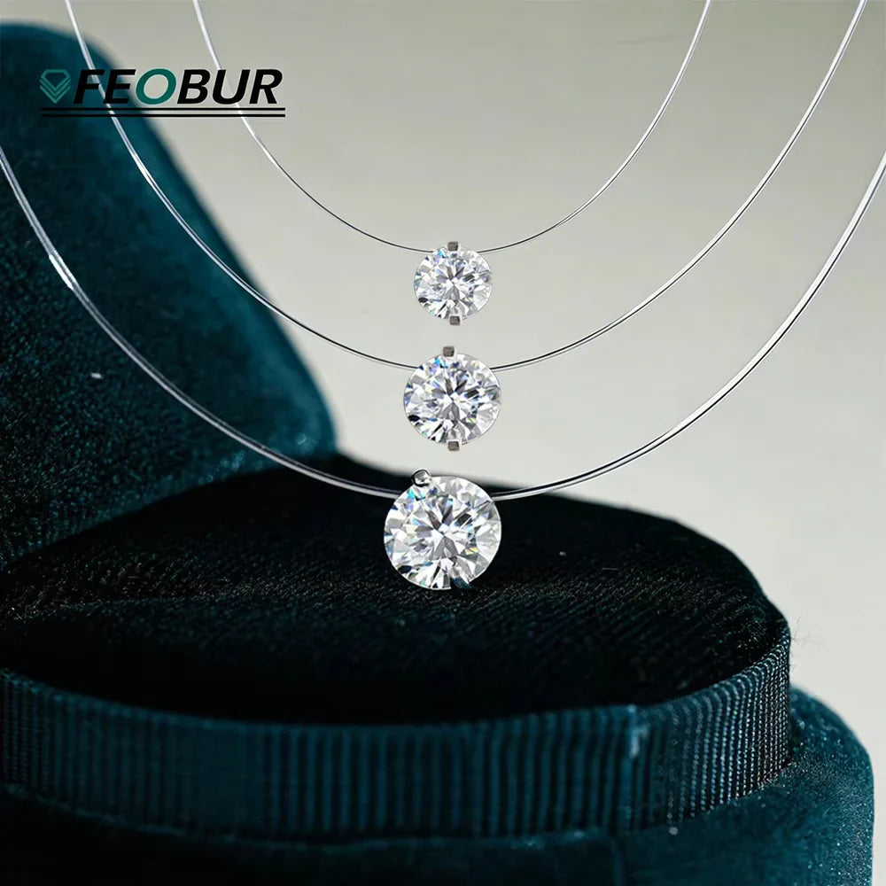 Certified D VVS1 0.5-5CT Moissanite Pendant Necklace for Women Diamond Transparent Fishing Line Chain Party Jewelry S925 Silver