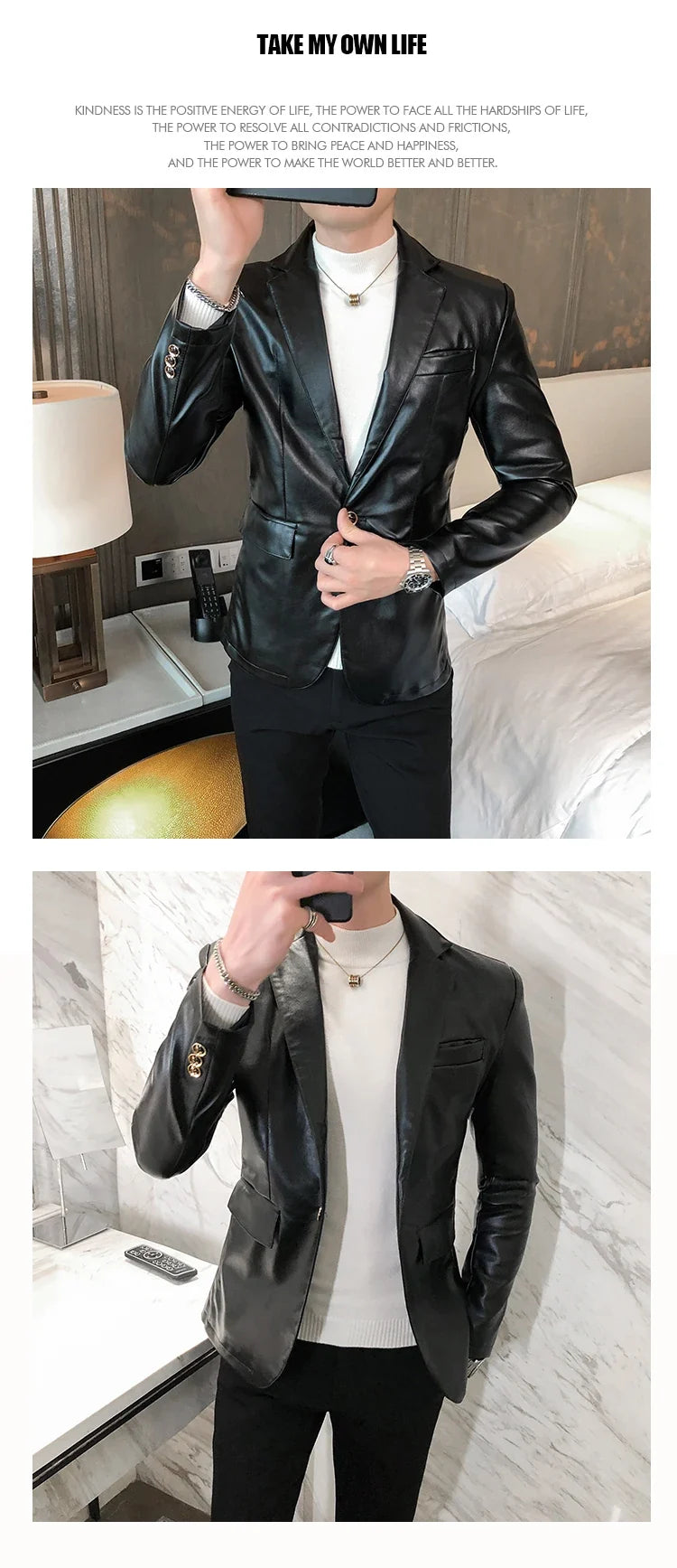 2022 Autumn Leather Jacket Men Slim fit Casual Business Blazer Masculino Solid Color Street Wear Social PU Coat Costume Homme