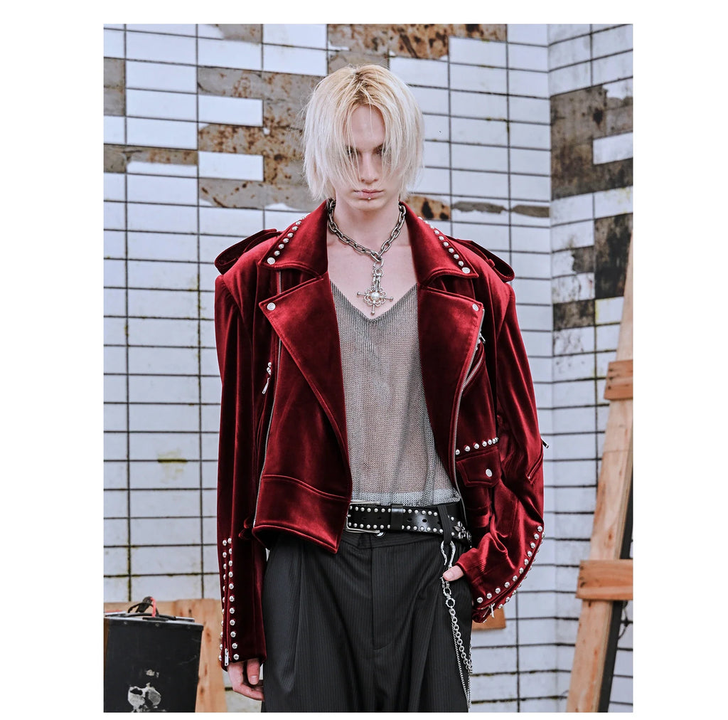 Spring Autumn Cool Short Soft Velvet Moto & Biker Jacket Men Zipper Elegant Chic Stylish Luxury Designer Emo Clothes