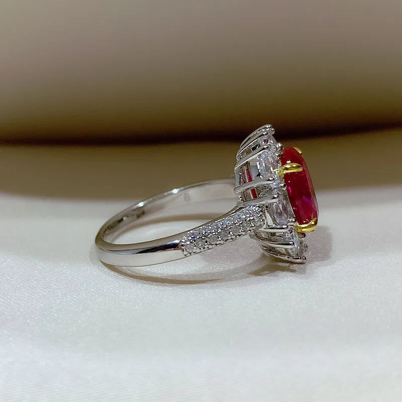 High Definition 3-carat Genuine Pigeon Blood Ruby Ring Women's Jewelry Set 925 Pure Silver Gold Plated Versatile for Daily Use