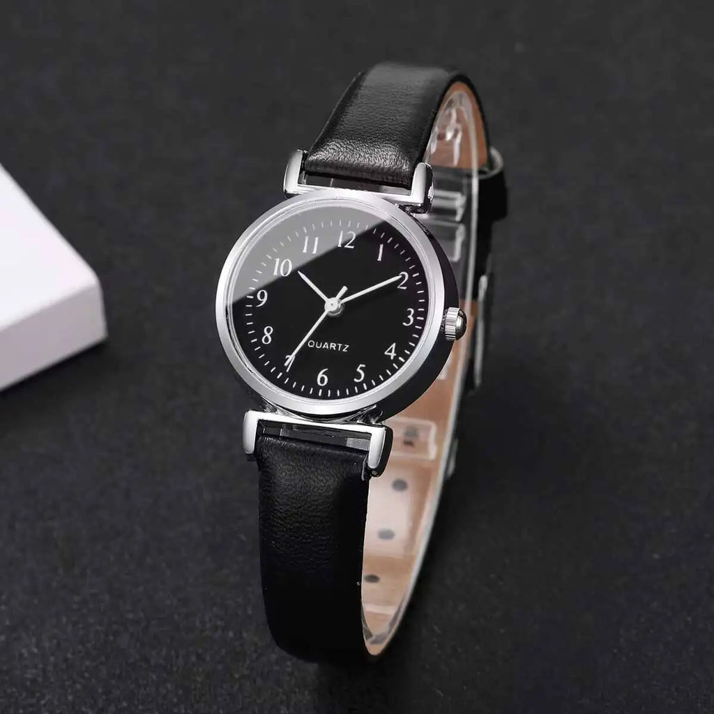 2PCS Fashion Women Quartz Watches Set Simple Small Dial Leather Strap Watch for Girls Reloj Mujer（Without Box）