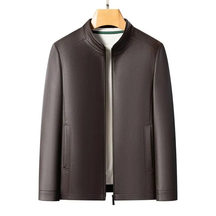 New Spring and Autumn 2025 Casual Leather Jackets, Men's Stand-Up Collar Leather Jackets, and High-End Large-Sized Goatskin Coat
