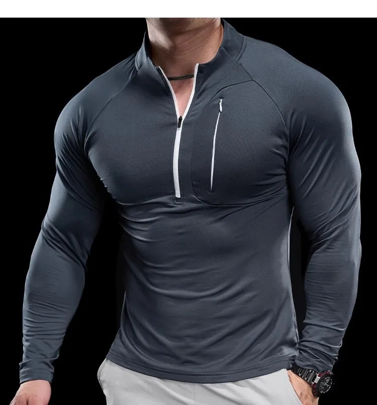 2024 New Men's Sports Gym Fitness Tops Running Training Clothes Round Neck Quick-drying Breathable Long-sleeved T-shirt Autumn